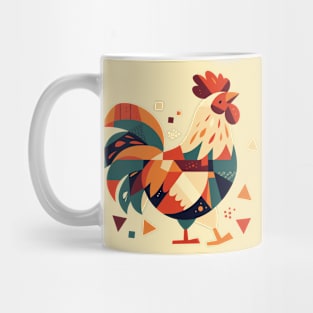 Geometrical Colorful Rooster. Adorable Mosaic Cute Kawaii Simple Bird Mug